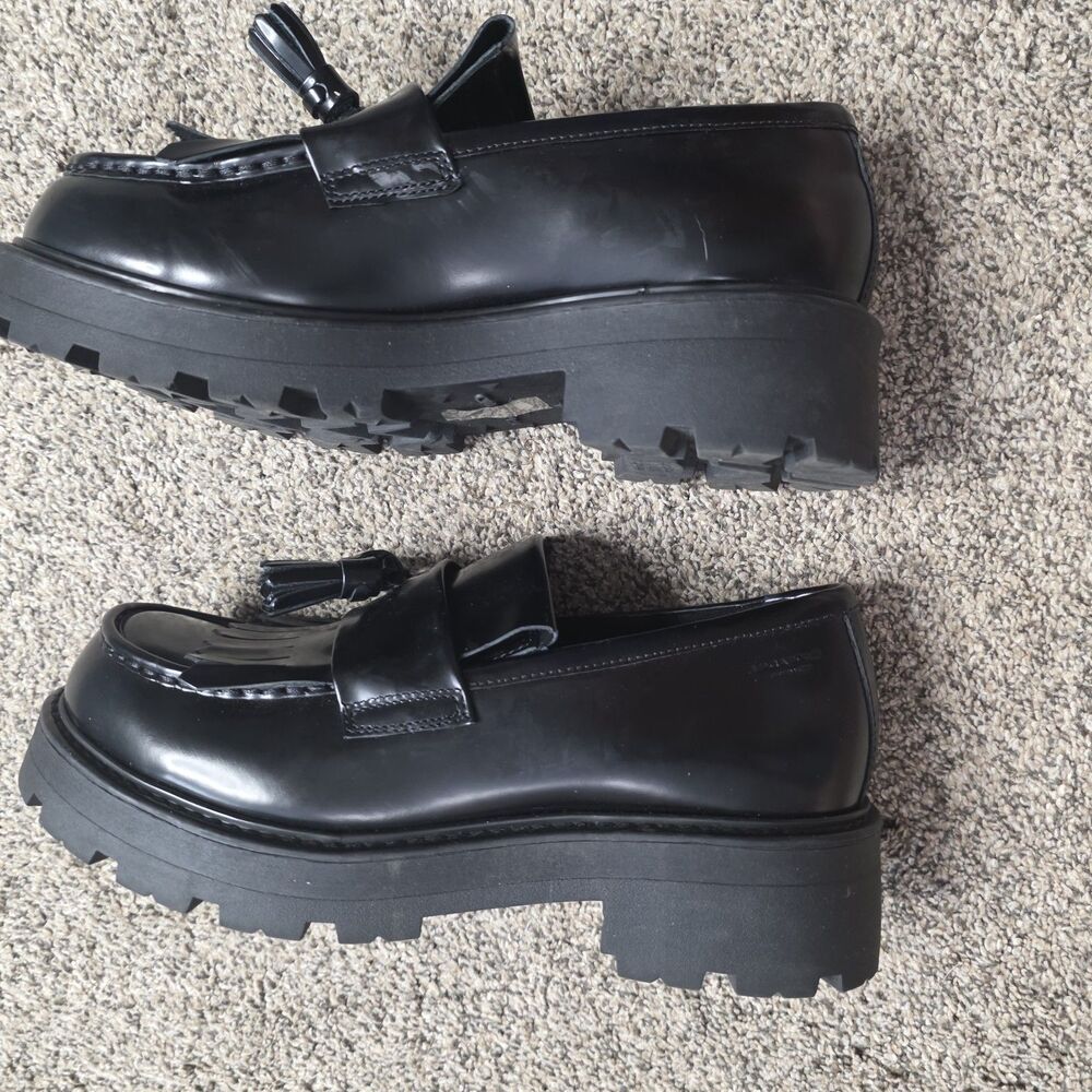 Vagabond Shoemakers Tassel Platform Loafers Size 10 Black Leather Chunky Retro - Picture 3 of 12